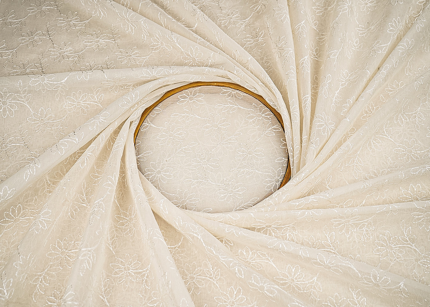 White Dyeable Chanderi Fabric With All Over Floral Thread Work 22643