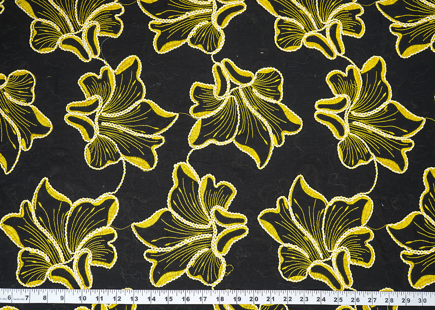 Black Flex Cotton Fabric With All Over Yellow Thread And Dori Work 22651