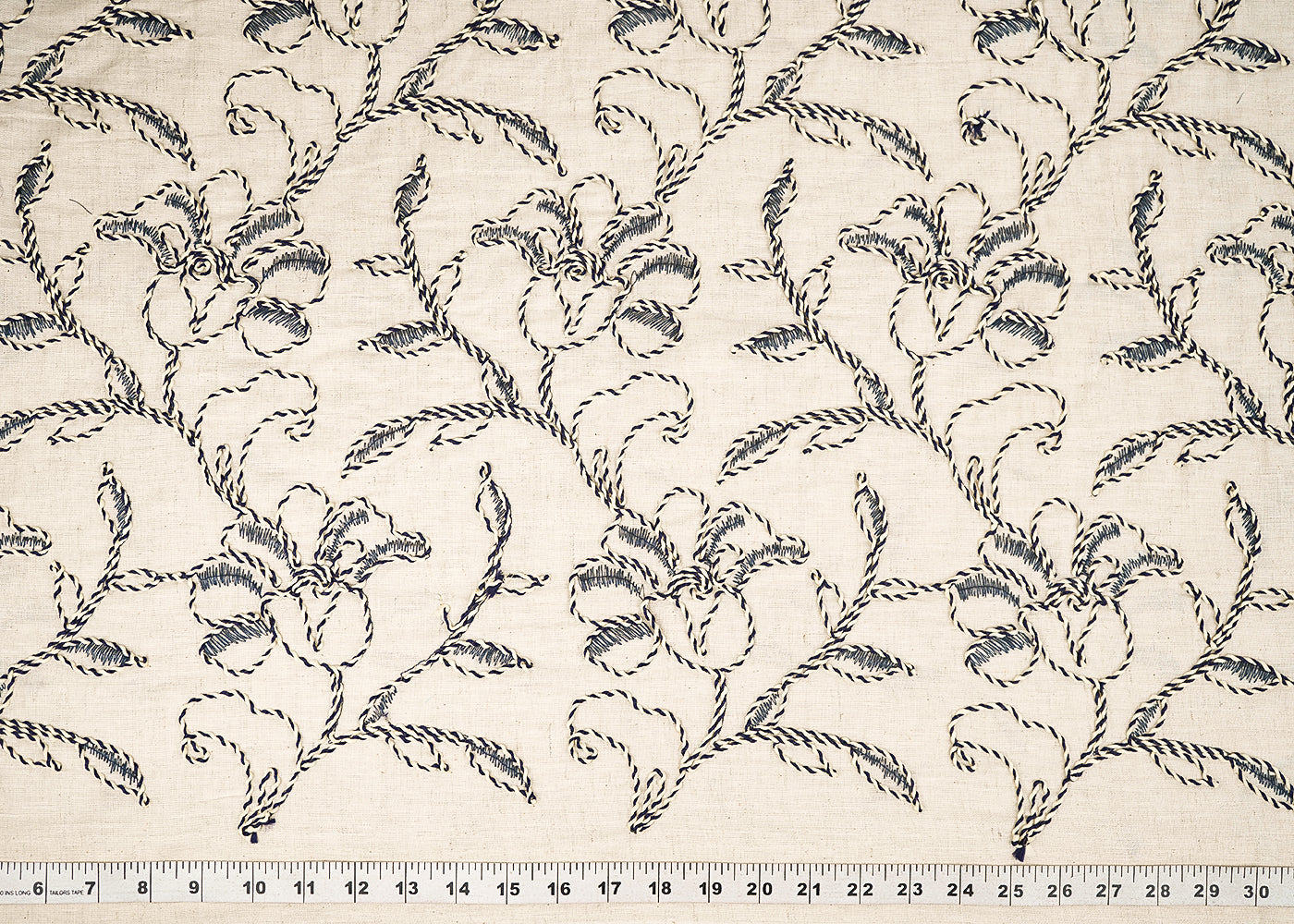 White Flex Cotton Fabric With All Over Floral Thread And Dori Work 22653