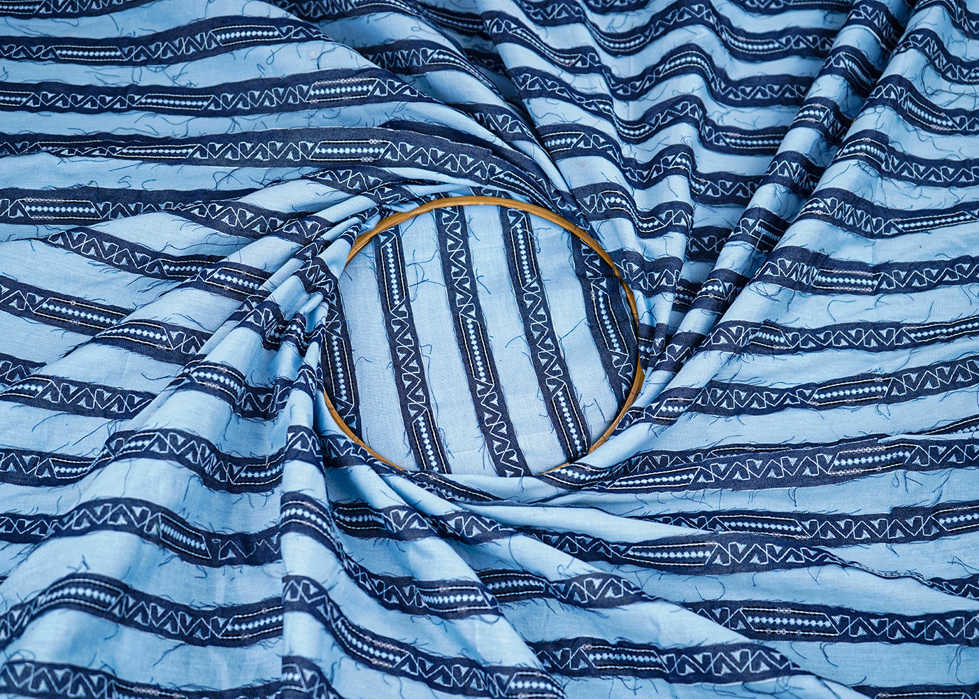 Blue Denim Fabric With All Over Stripes of Thread And Sequins Work 22655