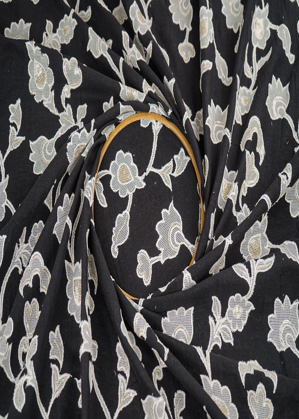 Black-Khadi-Cotton-Fabric-With-All-Over-Sequins-Thread-And-Patch-Work-22657-close-view
