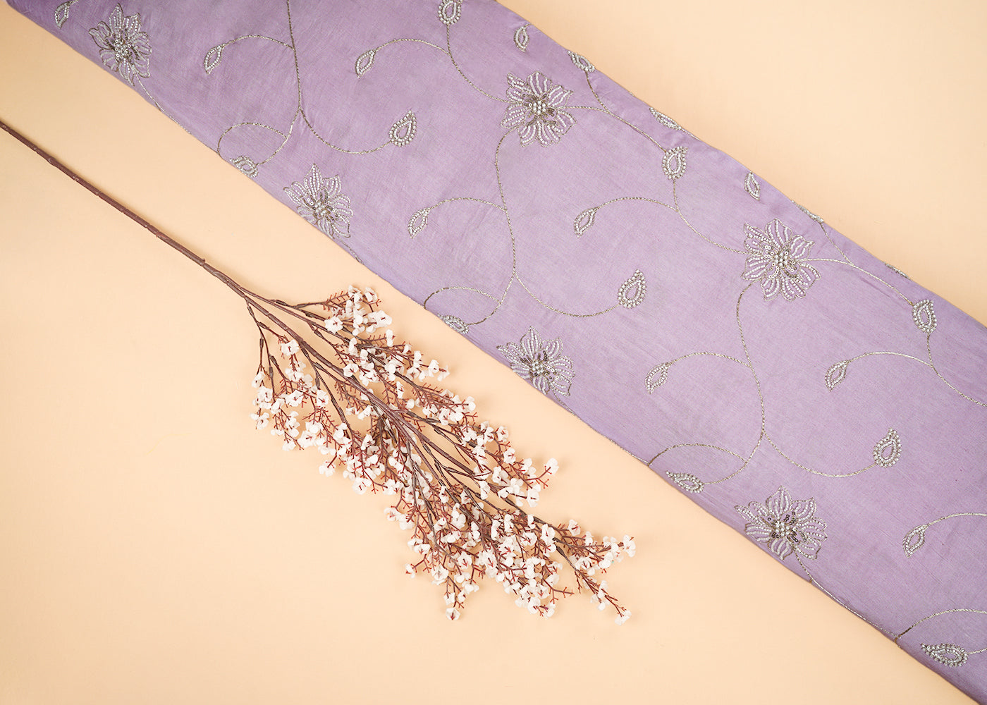 Lavender Cotton Fabric With All Over Zari, Sequins, Katdana And Bead Work 22671