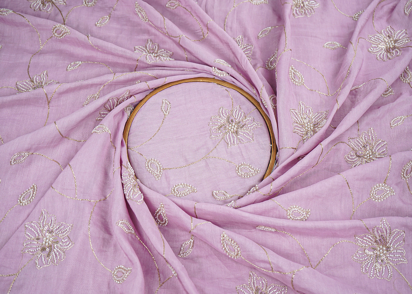 Lavender Cotton Fabric With All Over Zari, Sequins, Katdana And Bead Work 22671