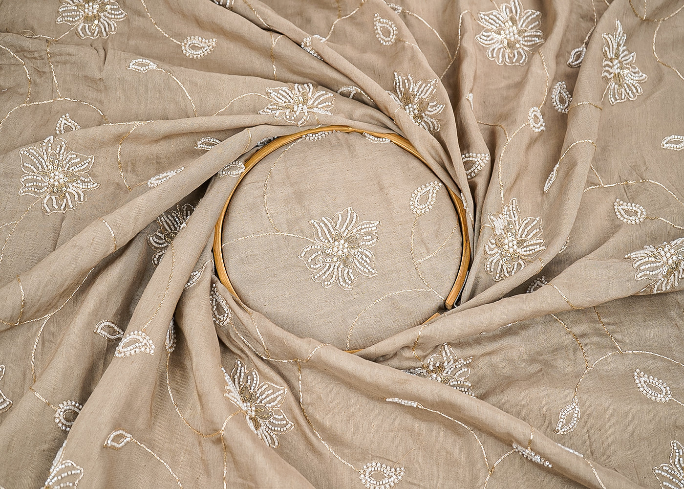 Brown Cotton Fabric With All Over Zari, Sequins, Katdana And Bead Work 22673