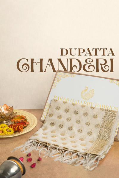 White Dyeable Chanderi Dupatta With All Over Zari Handloom 22682