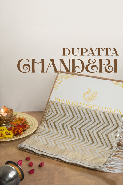 White Dyeable Chanderi Dupatta With All Over Zari Handloom 22687