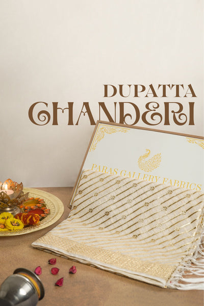 White Dyeable Chanderi Dupatta With All Over Zari Handloom 22692