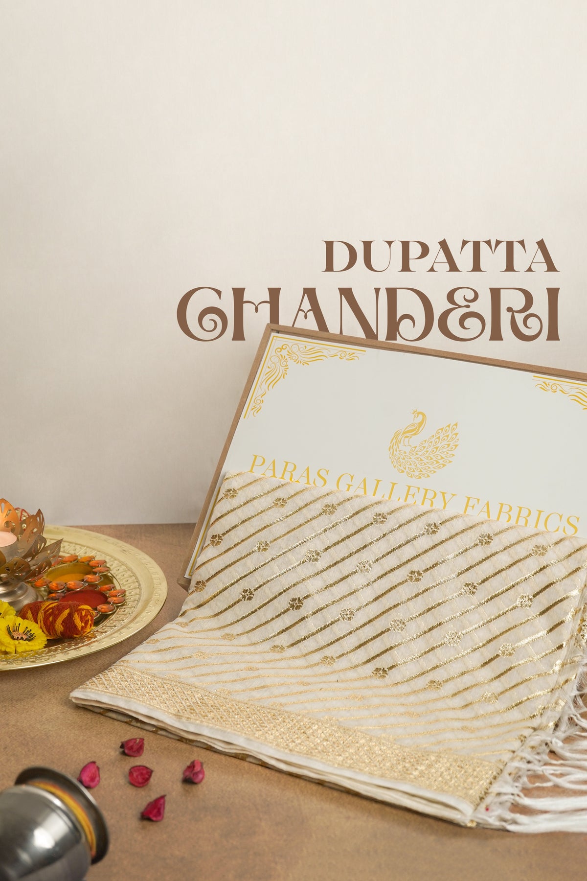 White Dyeable Chanderi Dupatta With All Over Zari Handloom 22692