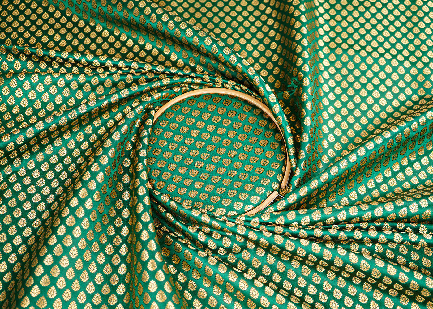 Bottle Green Banarasi Brocade Fabric With All Over Golden Zari Handloom 22705