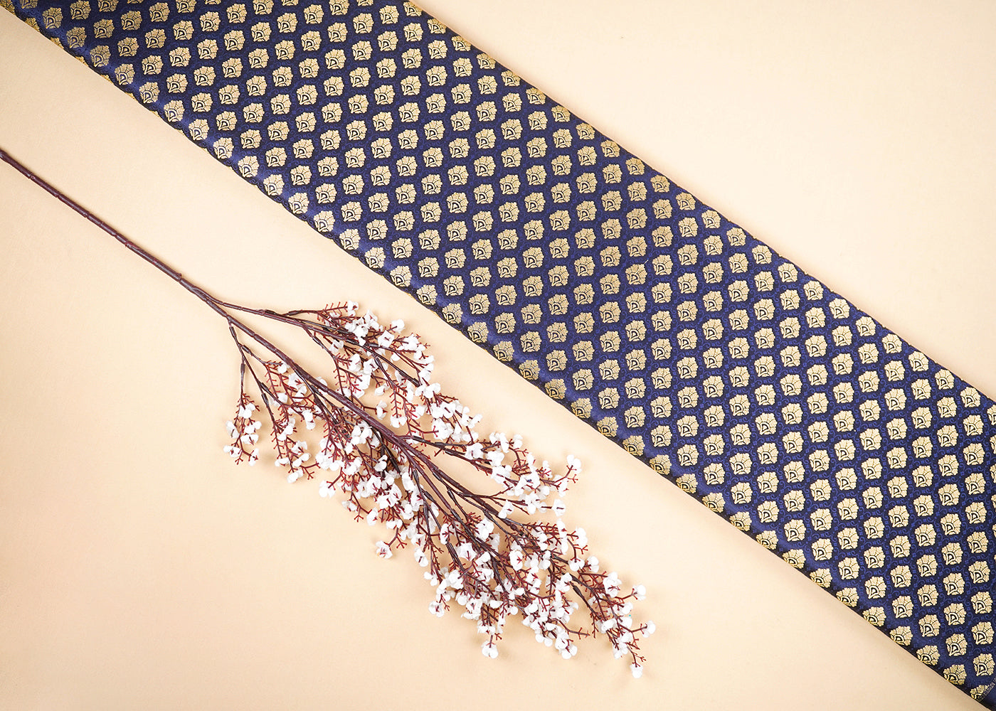 Navy Blue Banarasi Brocades Fabric With All Over Zari Handloom 22711