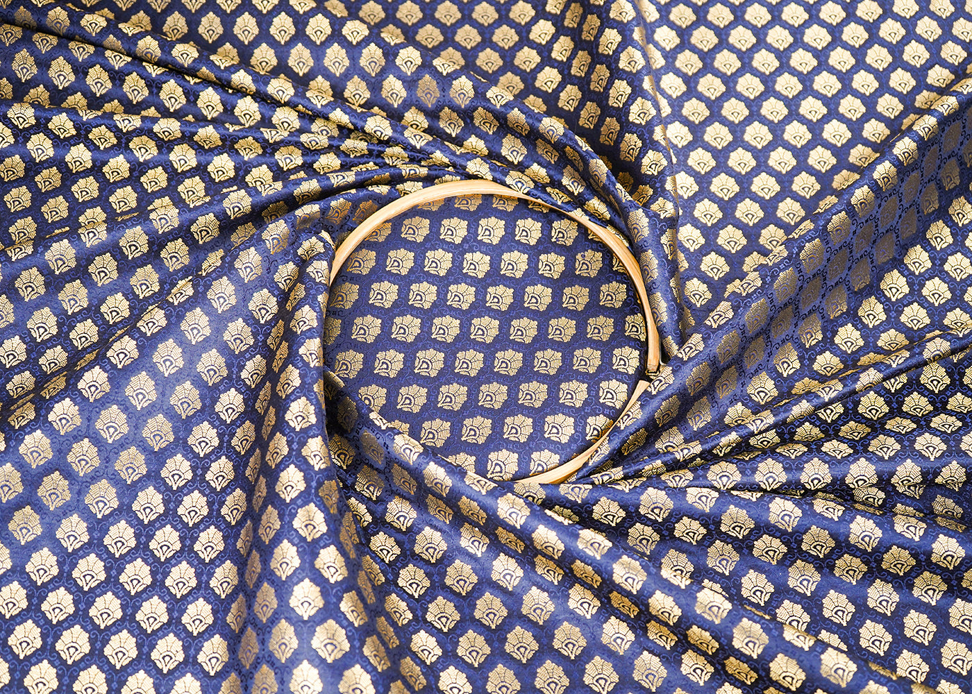 Navy Blue Banarasi Brocades Fabric With All Over Zari Handloom 22711