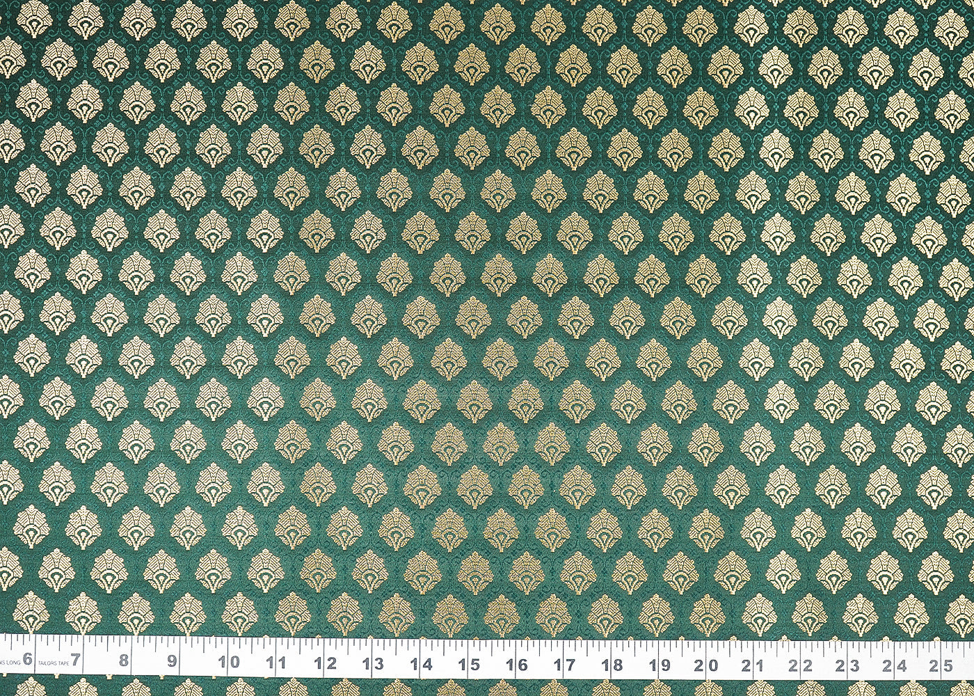 Bottle Green Banarasi Brocades Fabric With All Over Zari Handloom 22714