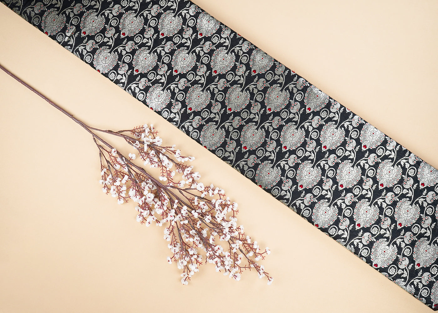 Black Banarasi Brocade Fabric With All Over Golden Zari Handloom 22718