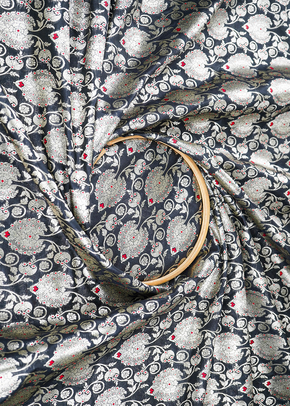 Black-Banarasi-Brocade-Fabric-With-All-Over-Golden-Zari-Handloom-22718-close-view