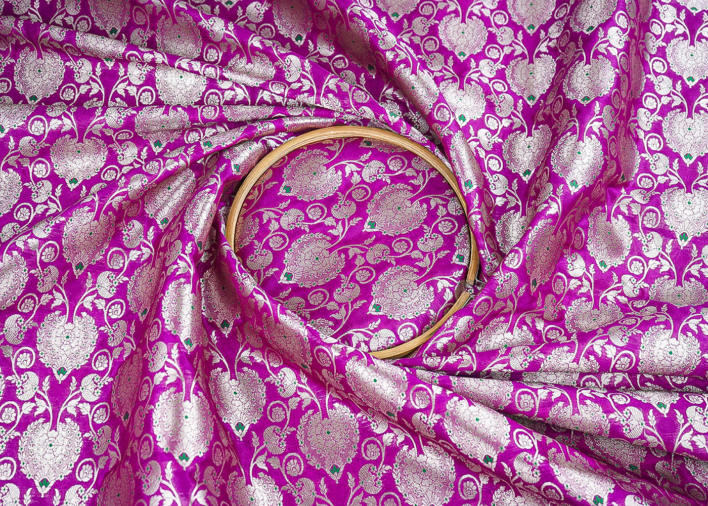 Purple Banarasi Brocade Fabric With All Over Golden Zari Handloom 22720