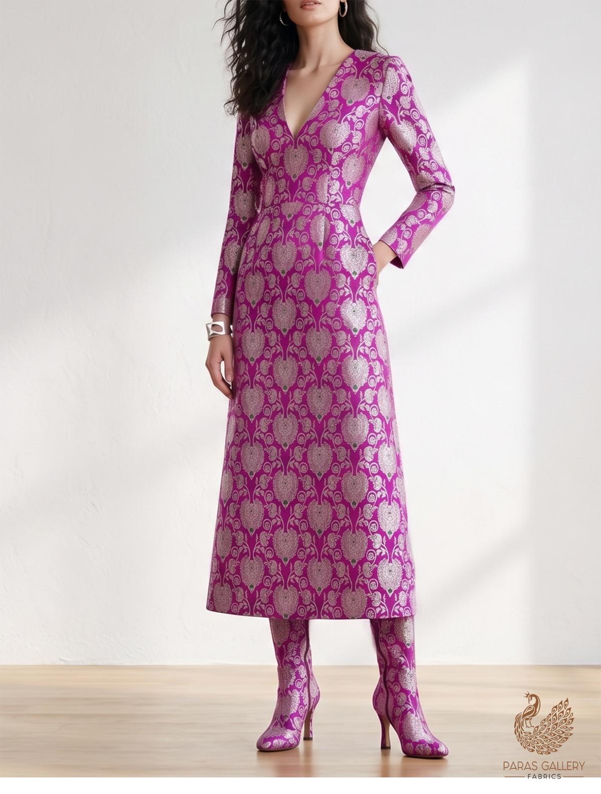 Purple Banarasi Brocade Fabric With All Over Zari Handloom 22720