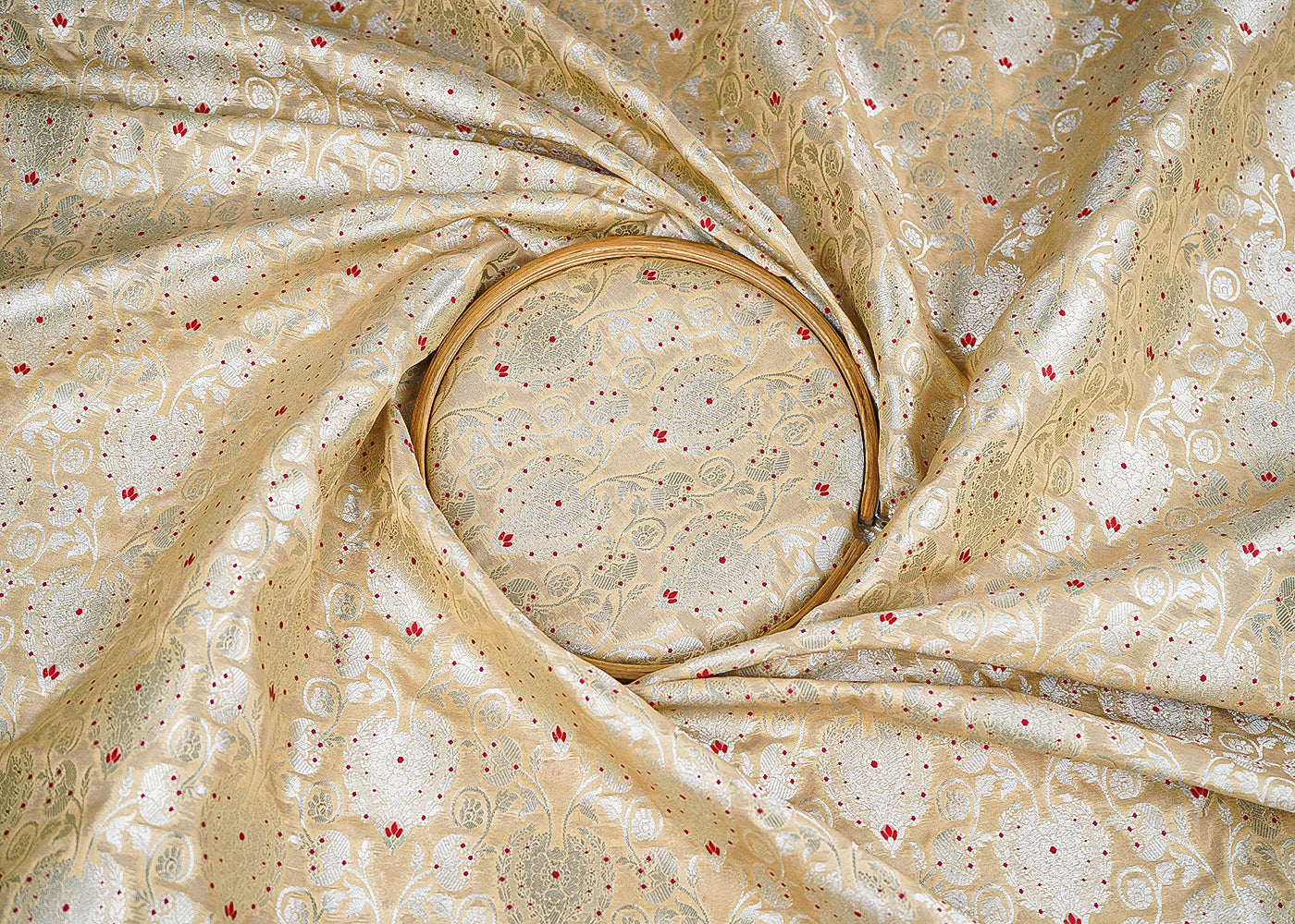 Biege Banarasi Brocade Fabric With All Over Golden Zari Handloom 22722