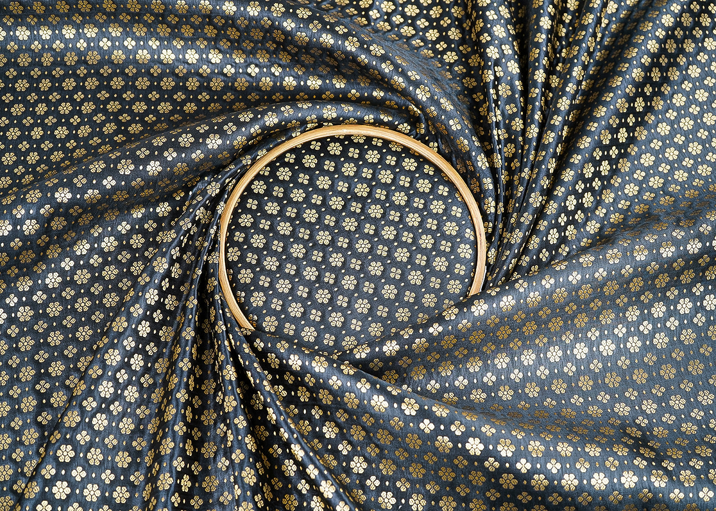 Black Banarasi Brocade Fabric With All Over Golden Zari Handloom 22724