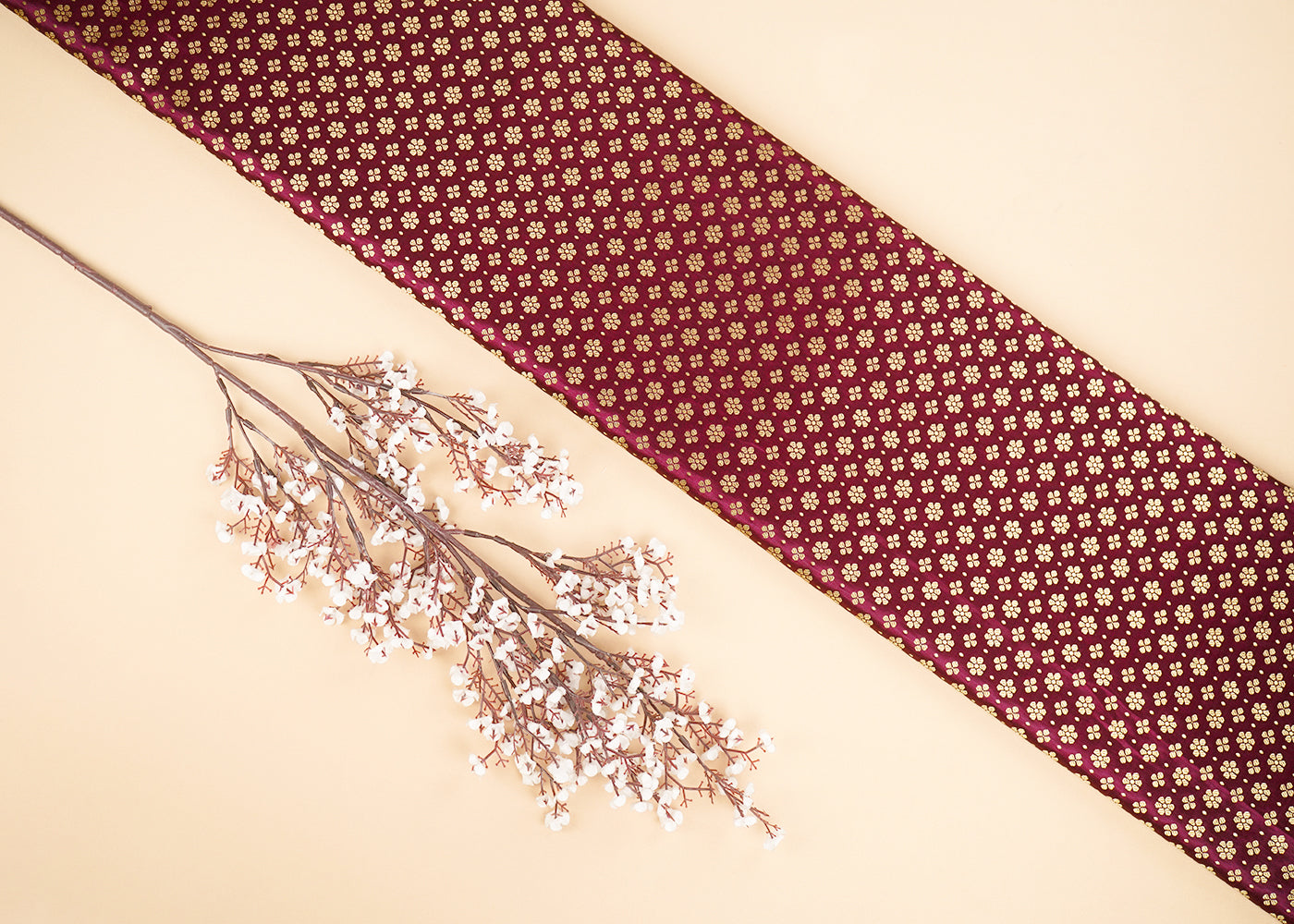Maroon Banarasi Brocade Fabric With All Over Golden Zari Handloom 22725
