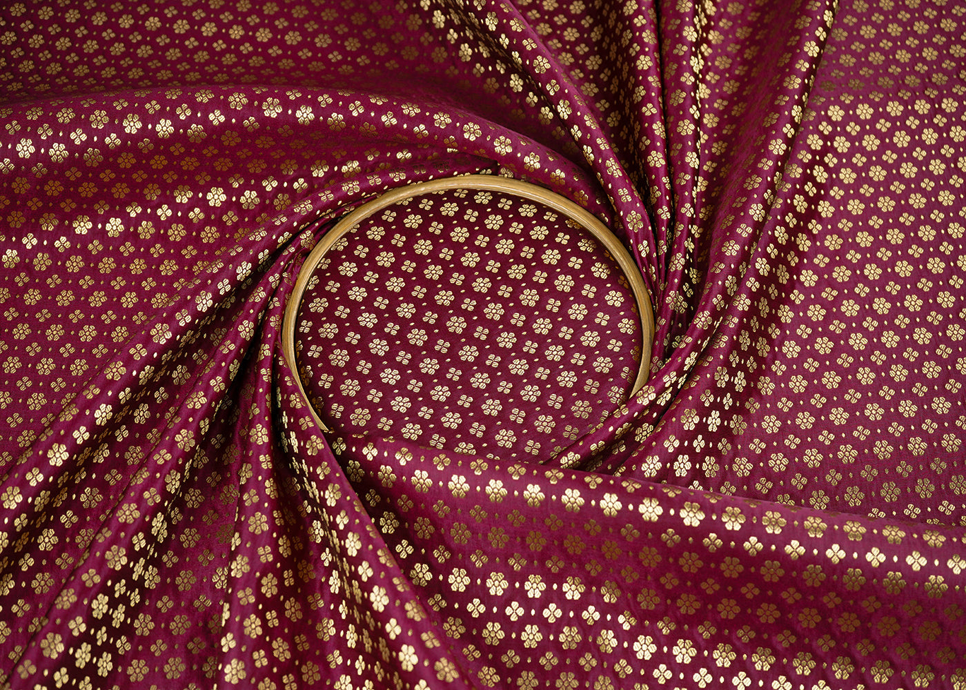 Maroon Banarasi Brocade Fabric With All Over Golden Zari Handloom 22725