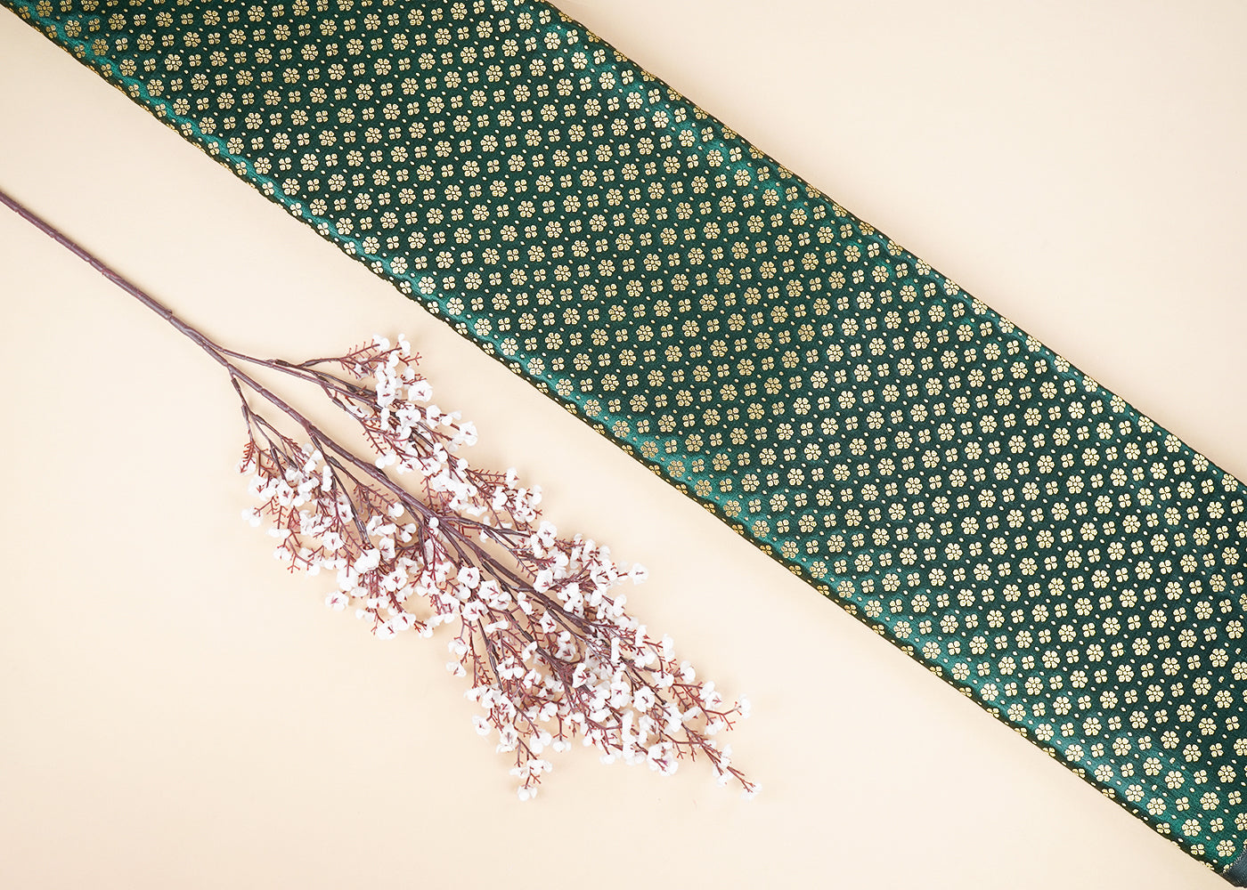 Bottle Green Banarasi Brocade Fabric With All Over Golden Zari Handloom 22726