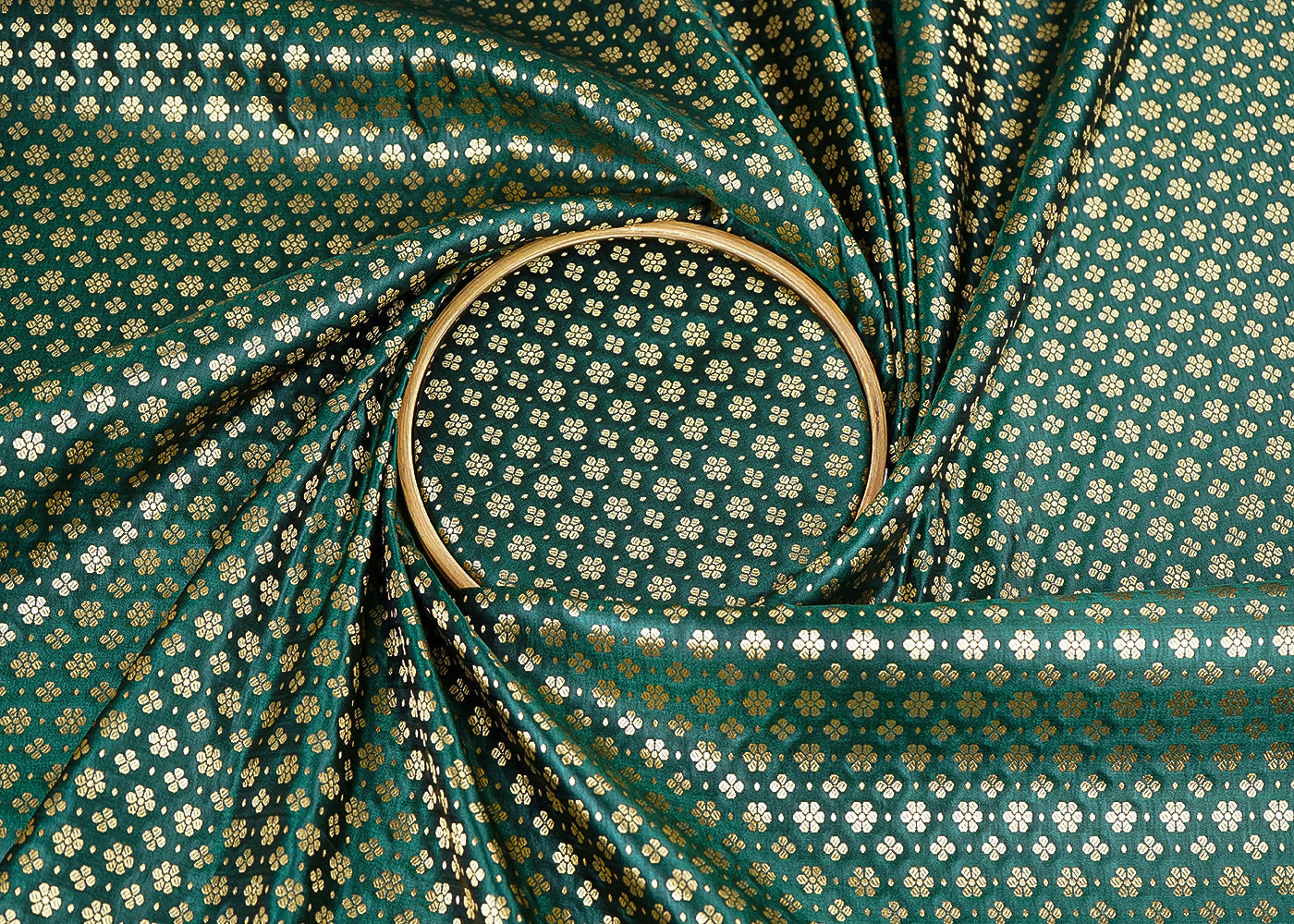 Bottle Green Banarasi Brocade Fabric With All Over Golden Zari Handloom 22726