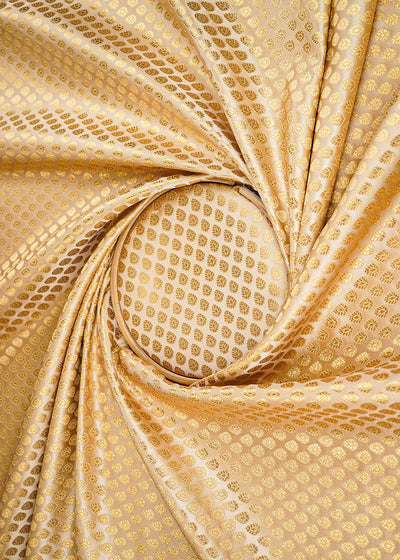 Gold Banarasi Brocade Fabric With All Over Zari Handloom 22729