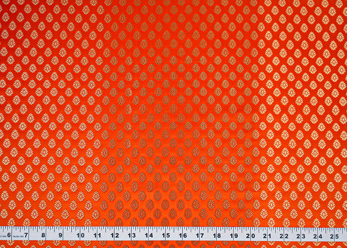 Orange Banarasi Brocade Fabric With All Over Zari Handloom 22734