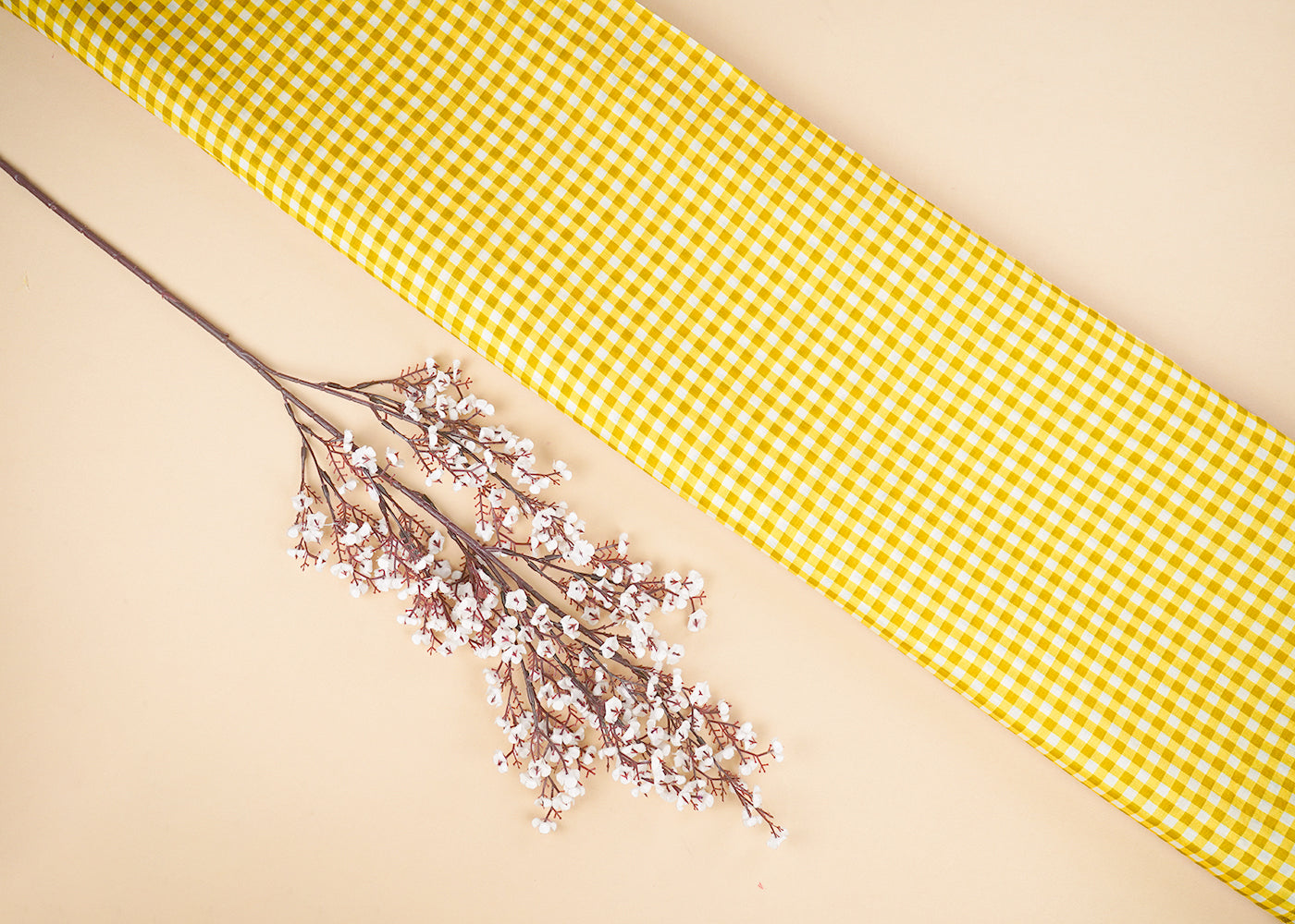 Yellow Cotton Fabric With All Over Gingham Print 22747