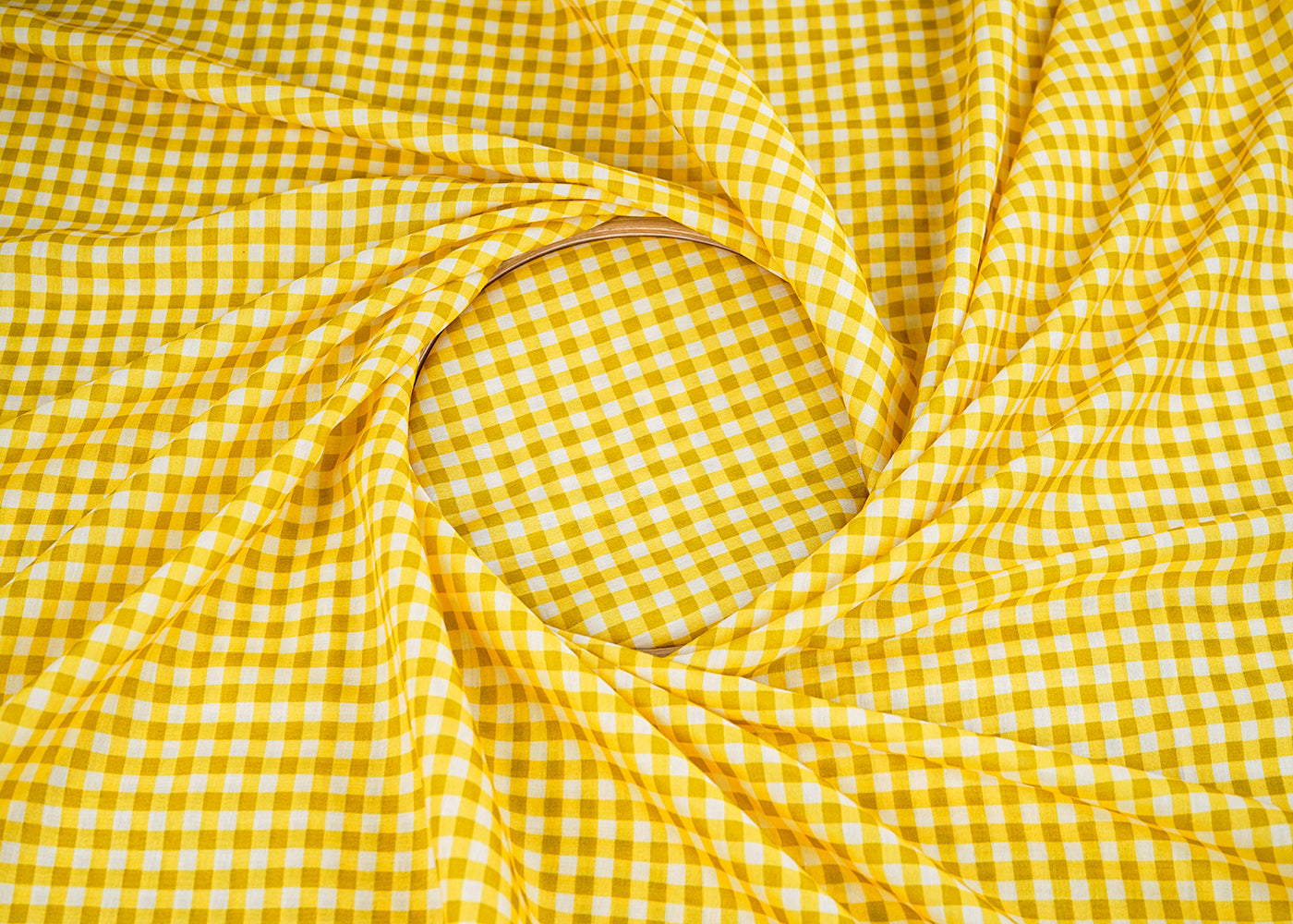 Yellow Cotton Fabric With All Over Gingham Print 22747