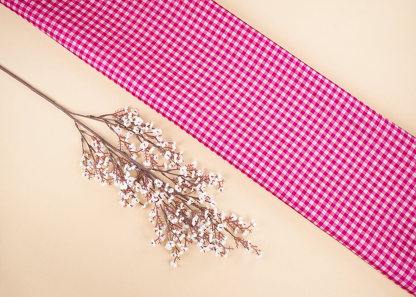 Rani Pink Cotton Fabric With All Over Gingham Print 22748