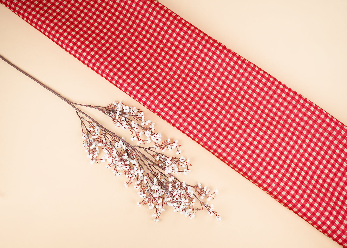 Red Cotton Fabric With All Over Gingham Print 22749