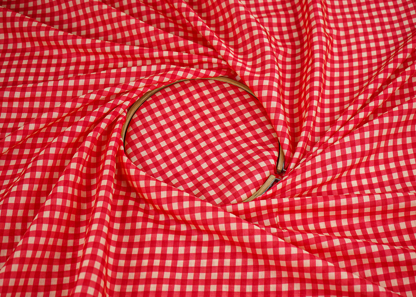 Red Cotton Fabric With All Over Gingham Print 22749
