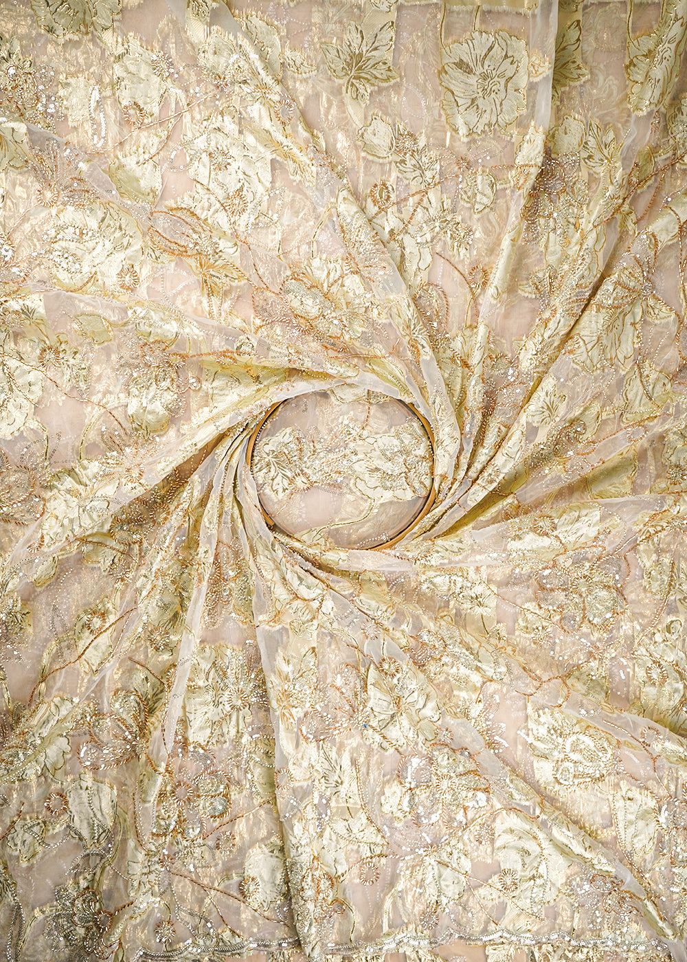 White-Organza-Fabric-With-All-Over-Katdana,-Bead-And-Sequins-Work-&-Lemon-Yellow-Foil-Work-Flowers-22753-close-view