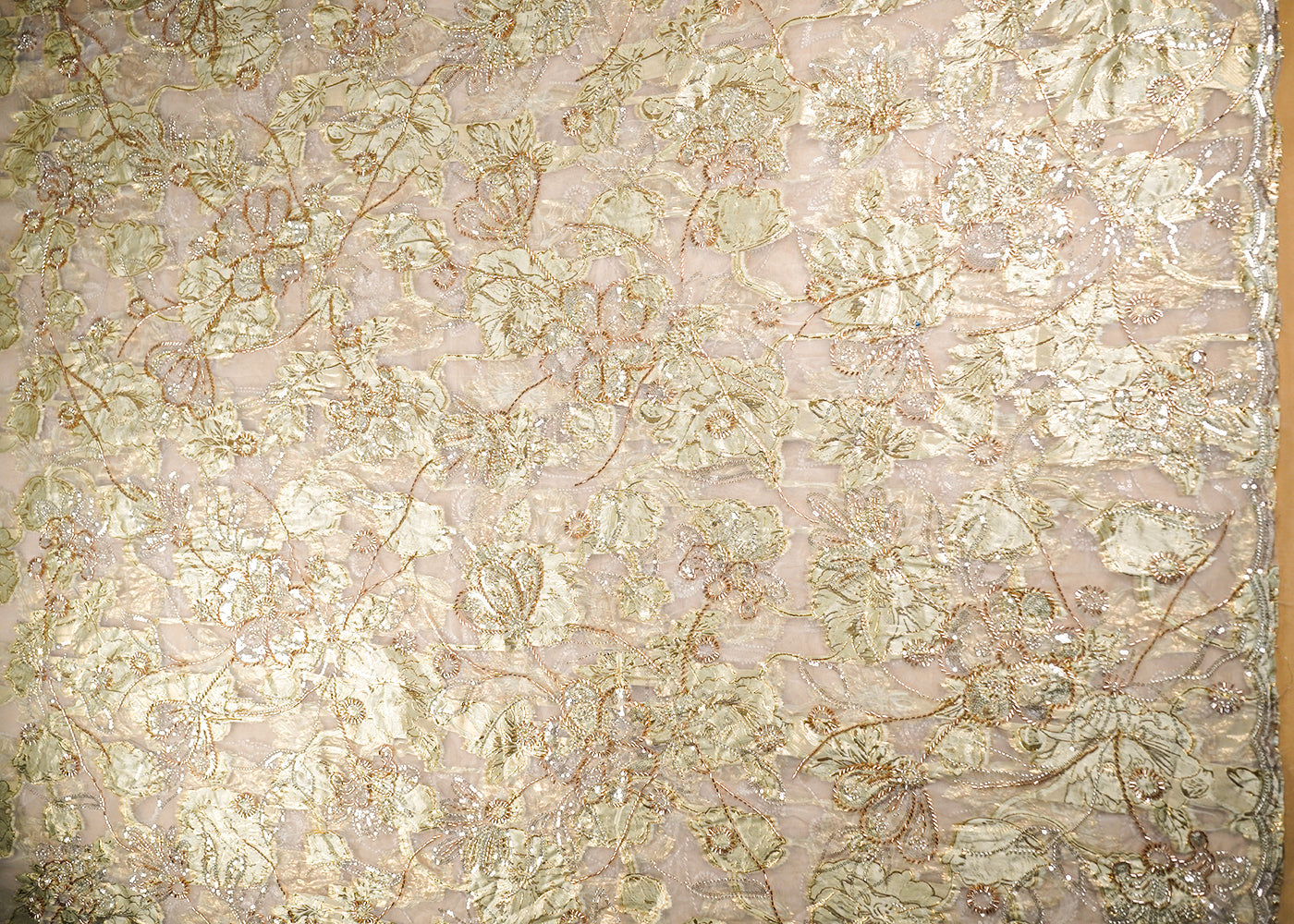 White-Organza-Fabric-With-All-Over-Katdana,-Bead-And-Sequins-Work-&-Lemon-Yellow-Foil-Work-Flowers-22753-design-view