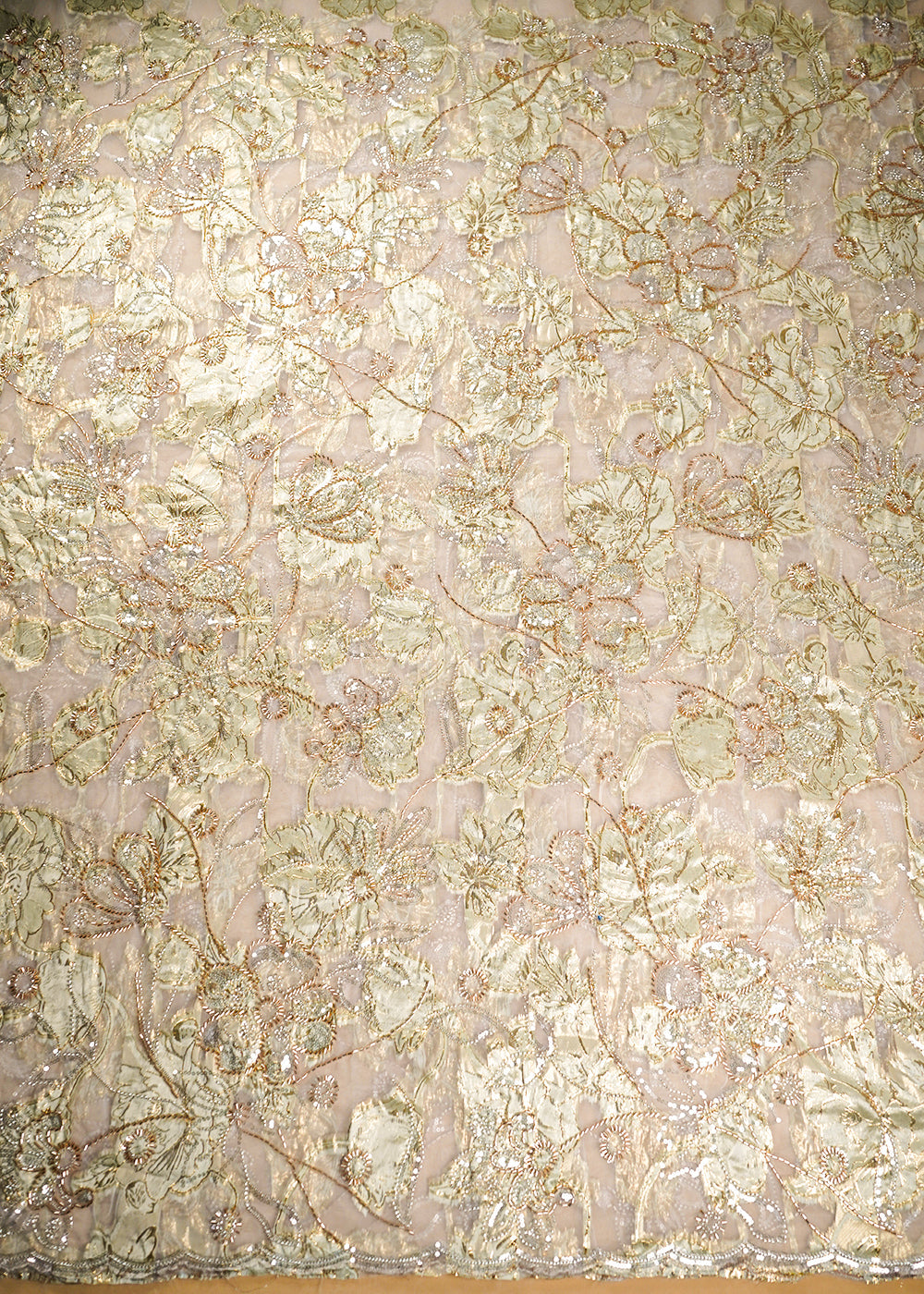 White-Organza-Fabric-With-All-Over-Katdana,-Bead-And-Sequins-Work-&-Lemon-Yellow-Foil-Work-Flowers-22753-design-view