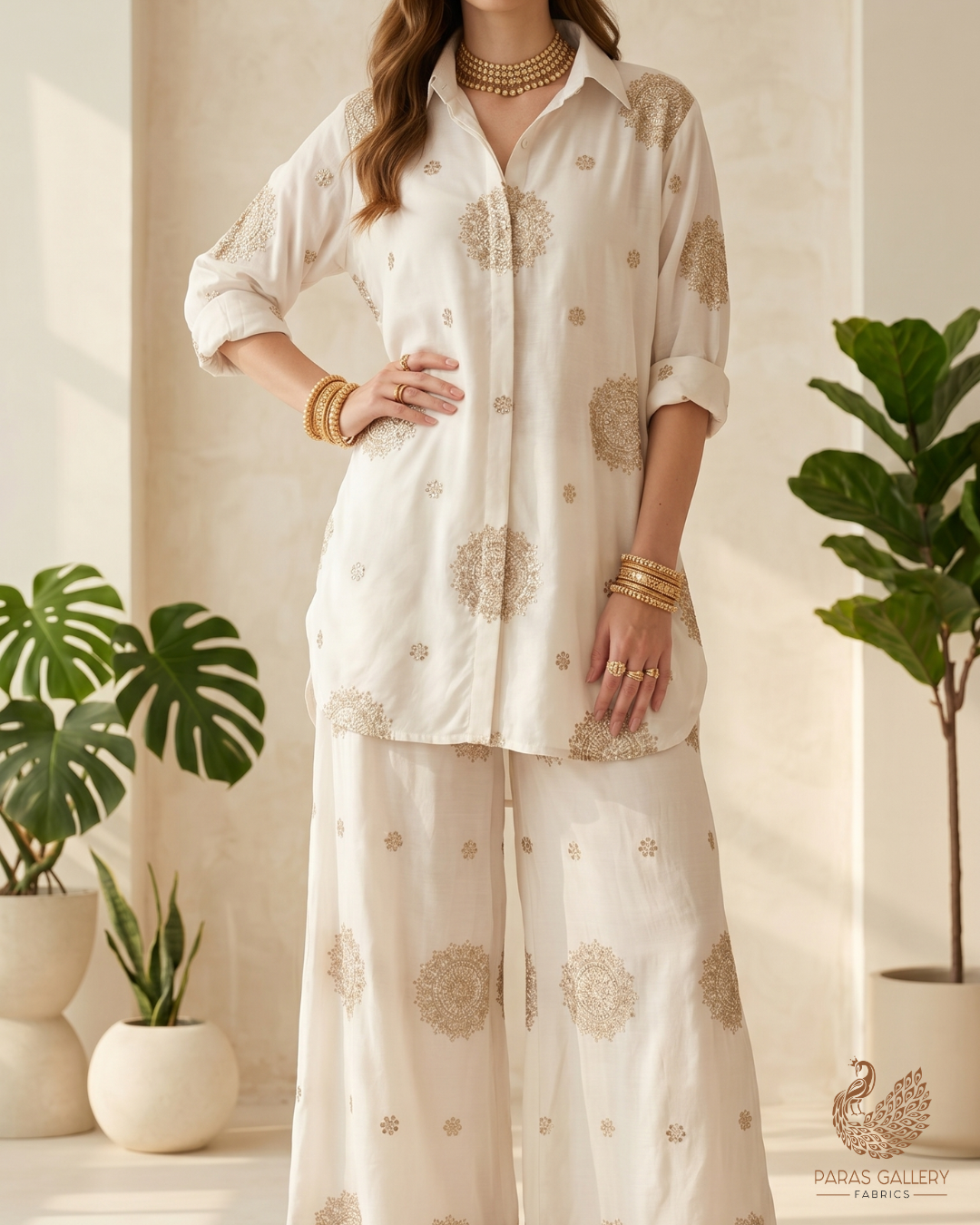 White Dyeable Modal Cotton Fabric With All Over Zari, Sequins And Katdana Work 22765