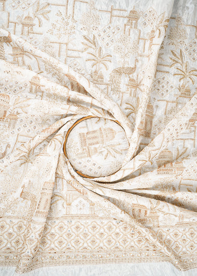 White Dyeable Silk Fabric With All Over Zari, Sequins, Katdana And Bead Work With One Side Heavy Border 22775