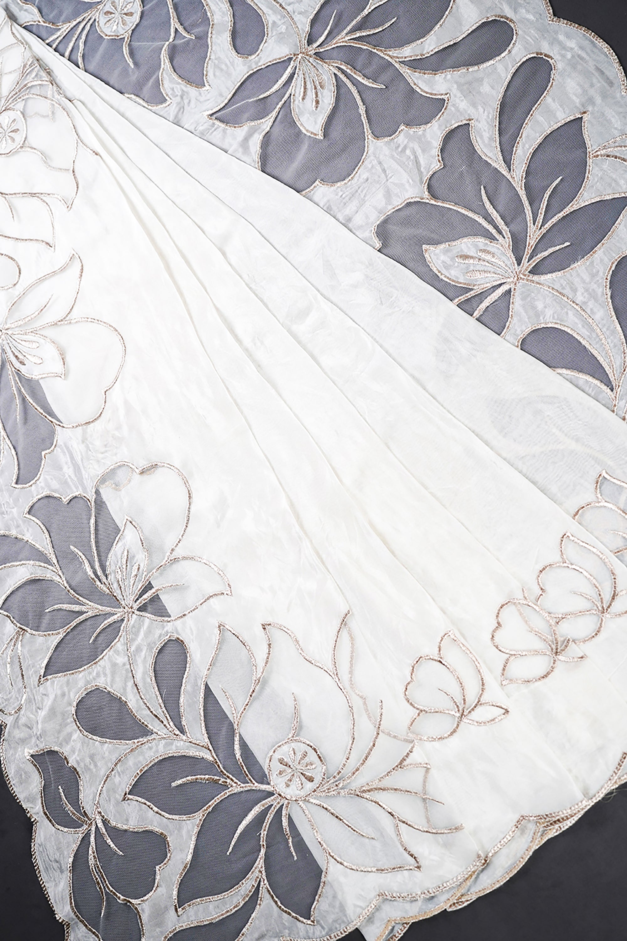 White Dyeable Organza Dupatta With All Over Zari And Net Cut Work 22776