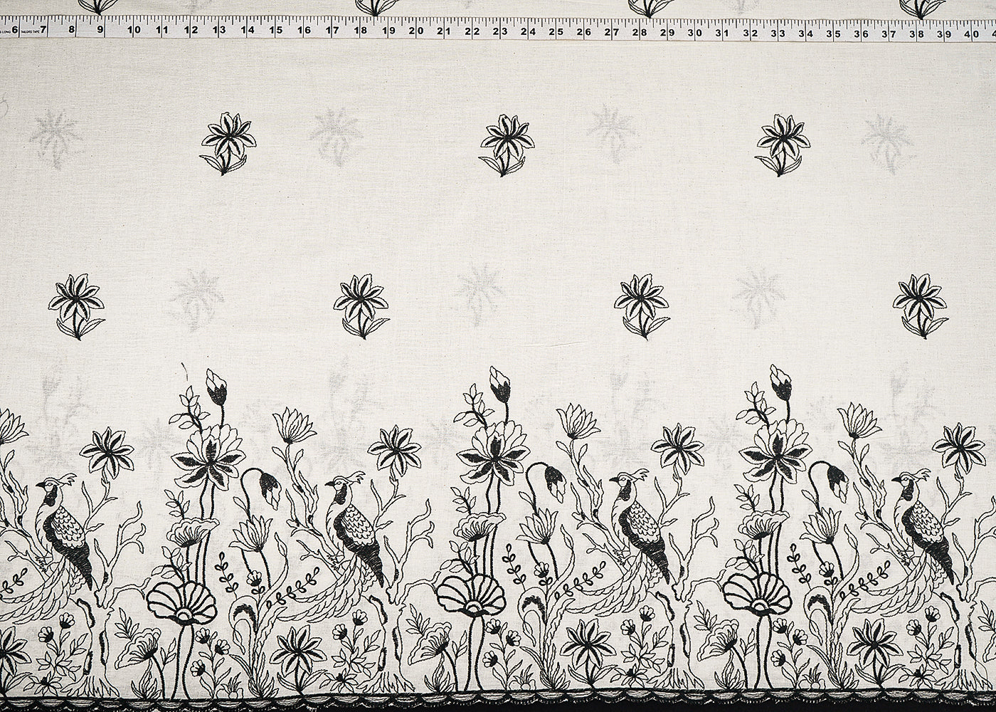 White-Dyeable-Cambric-Cotton-Fabric-With-All-Over-Buti-Of-Black-Thread-Work-And-Scalloped-Border-22779-measurement-view