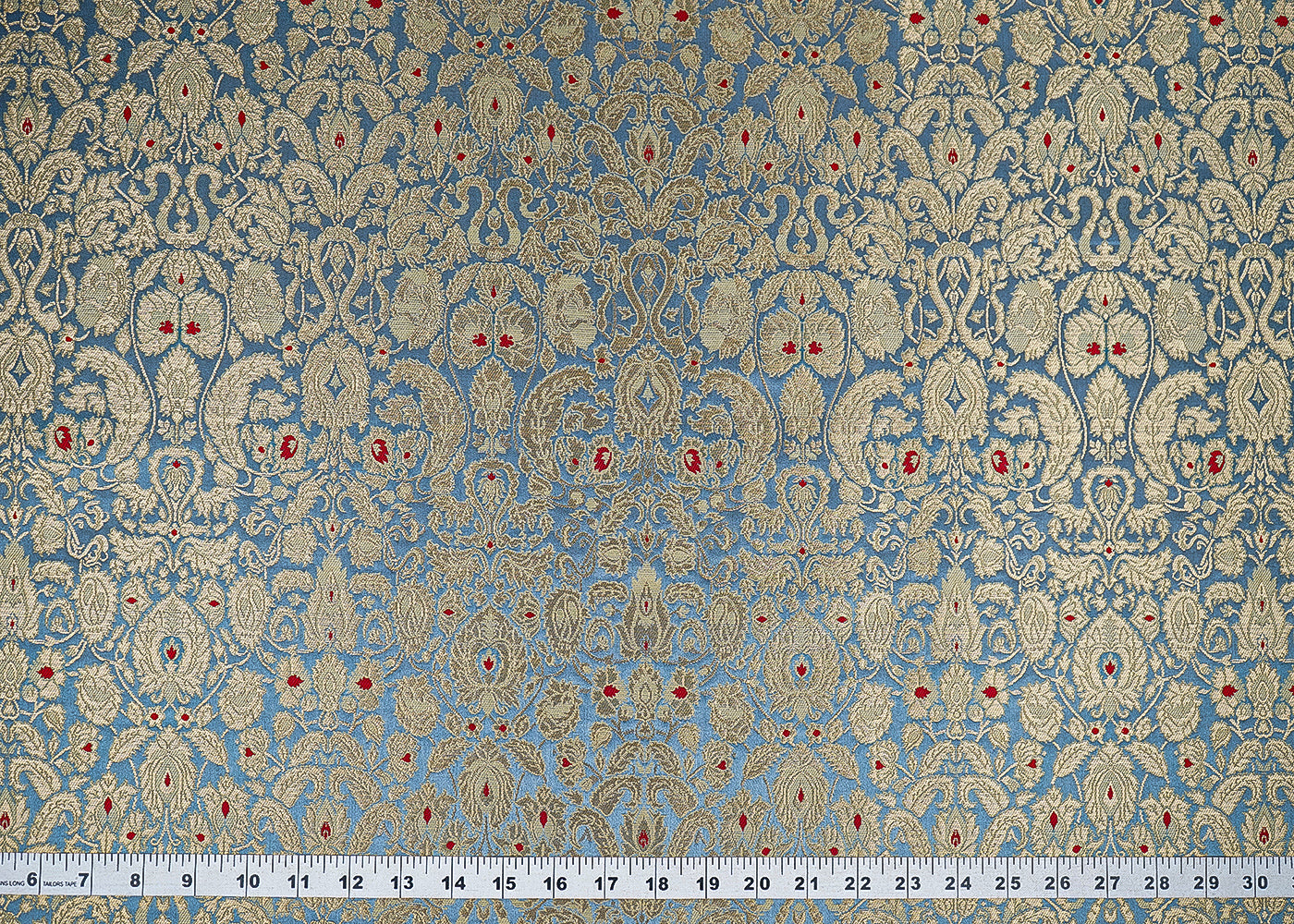 Grey Banarasi Brocade Fabric With All Over Golden Zari Handloom 22789