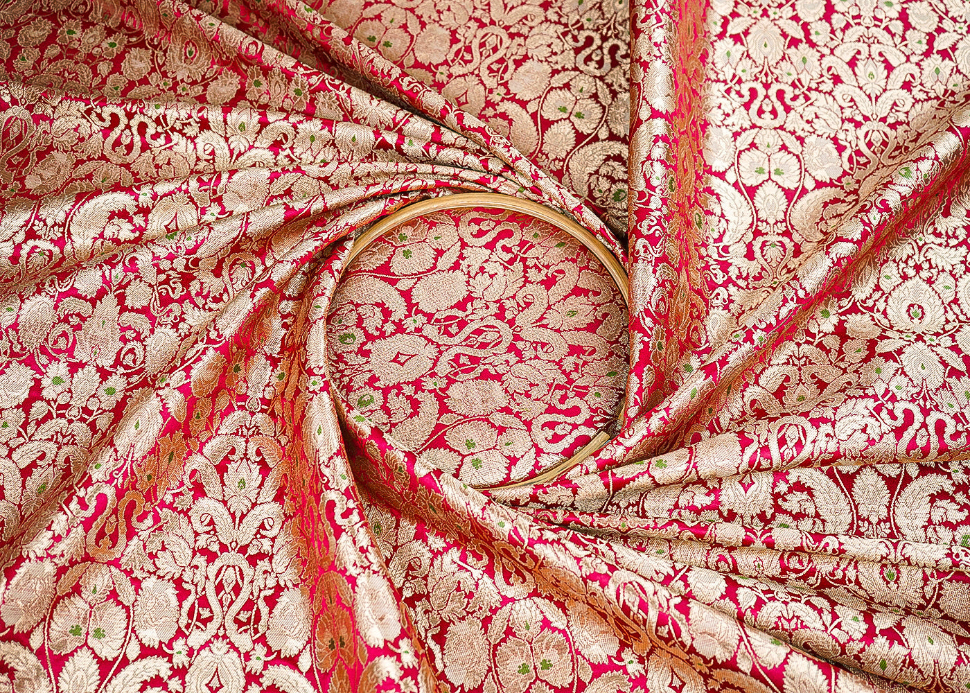 Maroon Banarasi Brocade Fabric With All Over Golden Zari Handloom 22791