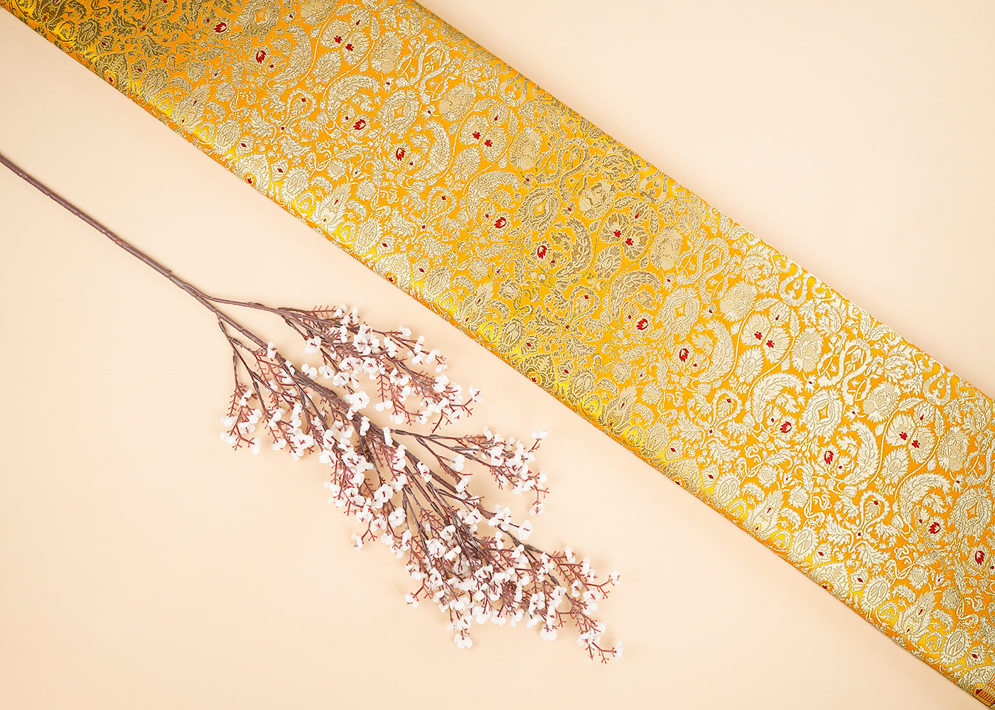 Mustard Banarasi Brocade Fabric With All Over Golden Zari Handloom 22792
