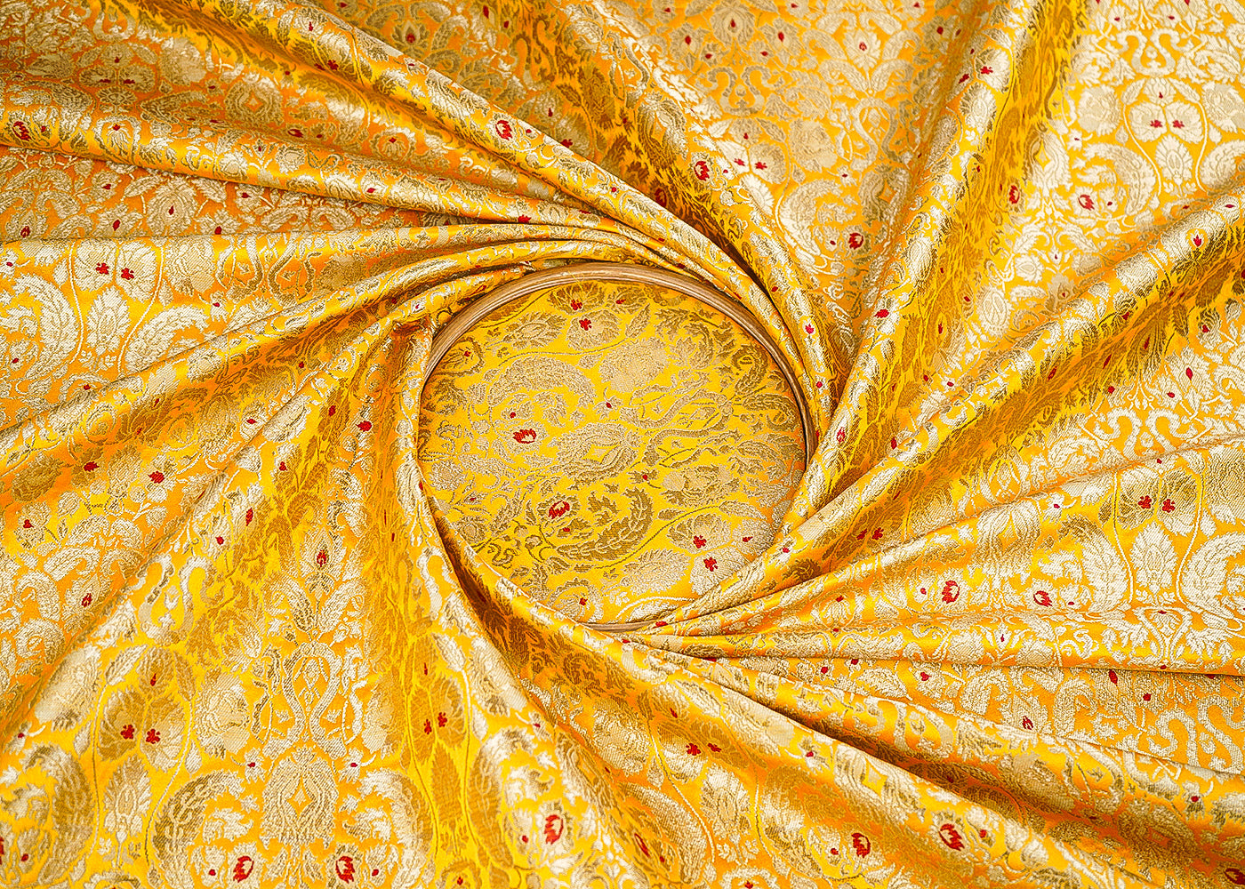 Mustard Banarasi Brocade Fabric With All Over Golden Zari Handloom 22792