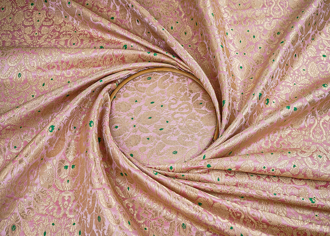 Peach Banarasi Brocade Fabric With All Over Golden Zari Handloom 22796