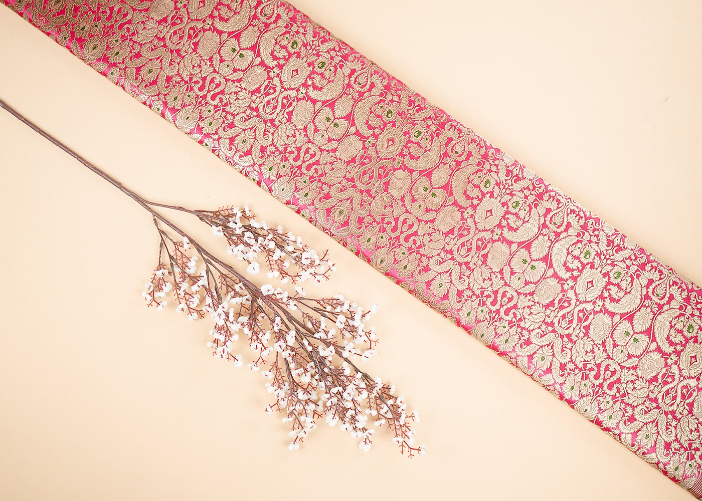 Gajri Red Banarasi Brocade Fabric With All Over Golden Zari Handloom 22798