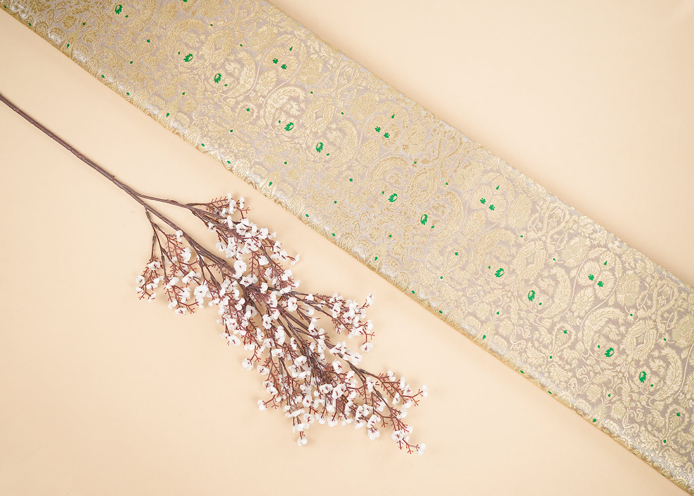 Beige Banarasi Brocade Fabric With All Over Golden Zari Handloom 22800