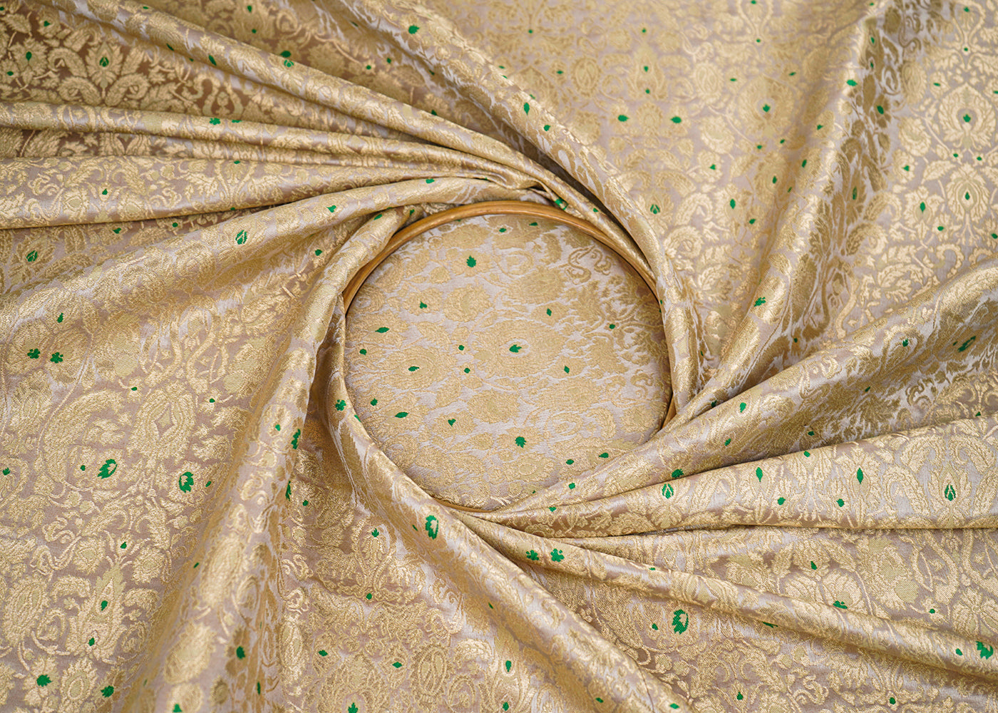 Beige Banarasi Brocade Fabric With All Over Golden Zari Handloom 22800