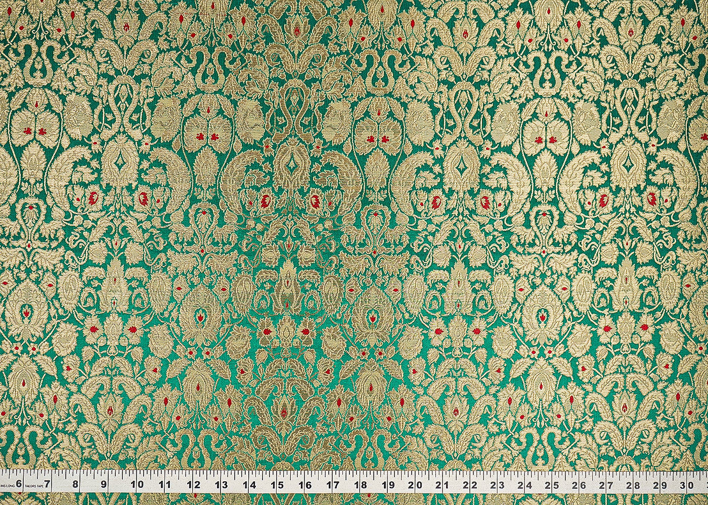 Teal-Green-Banarasi-Brocade-Fabric-With-All-Over-Golden-Zari-Handloom-22803-measurement-view