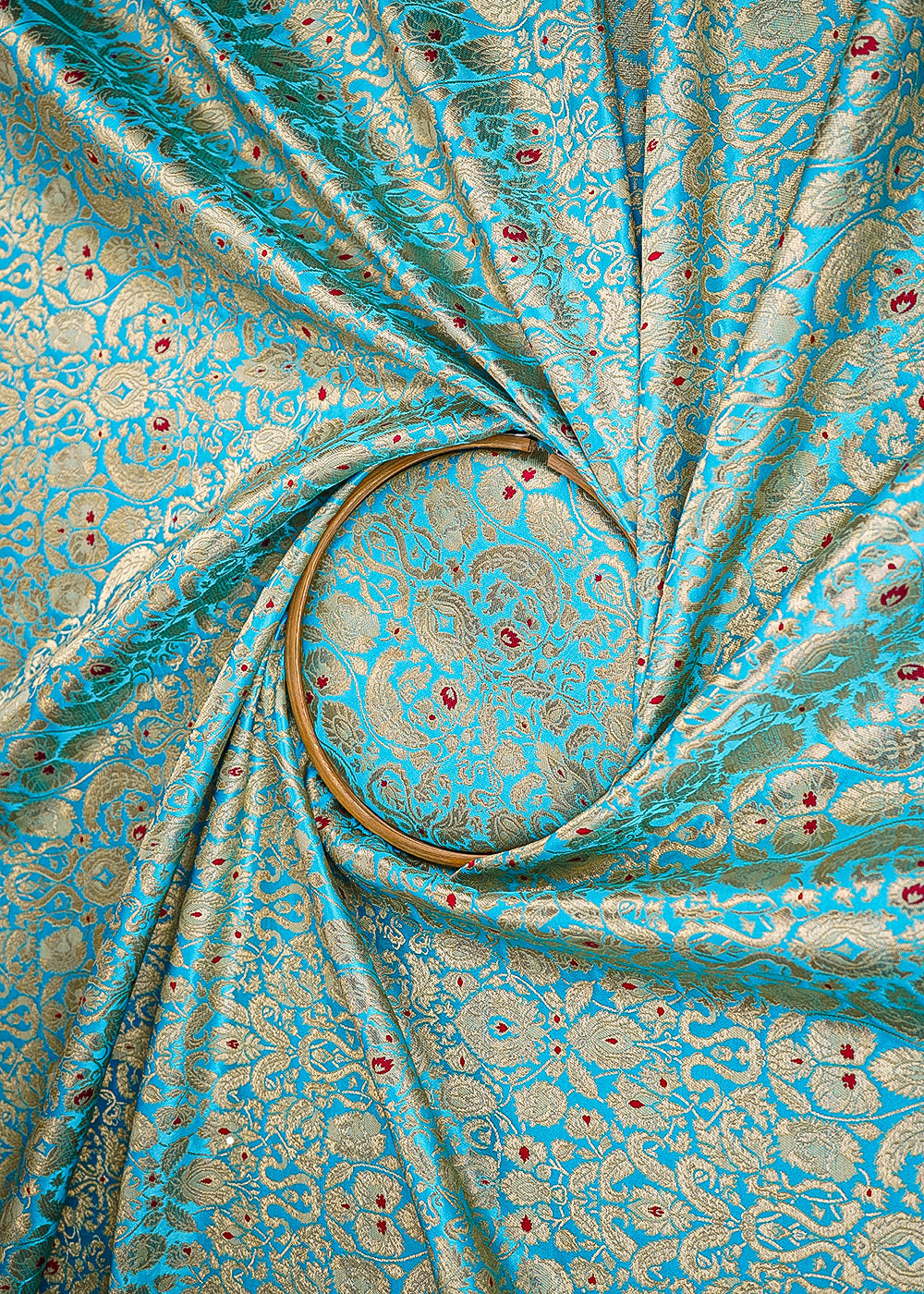 Sky-Blue-Banarasi-Brocade-Fabric-With-All-Over-Golden-Zari-Handloom-22805-close-view